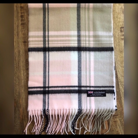 100% Cashmere Pink Pastel Plaid Scarf Wrap - Picture 2 of 3